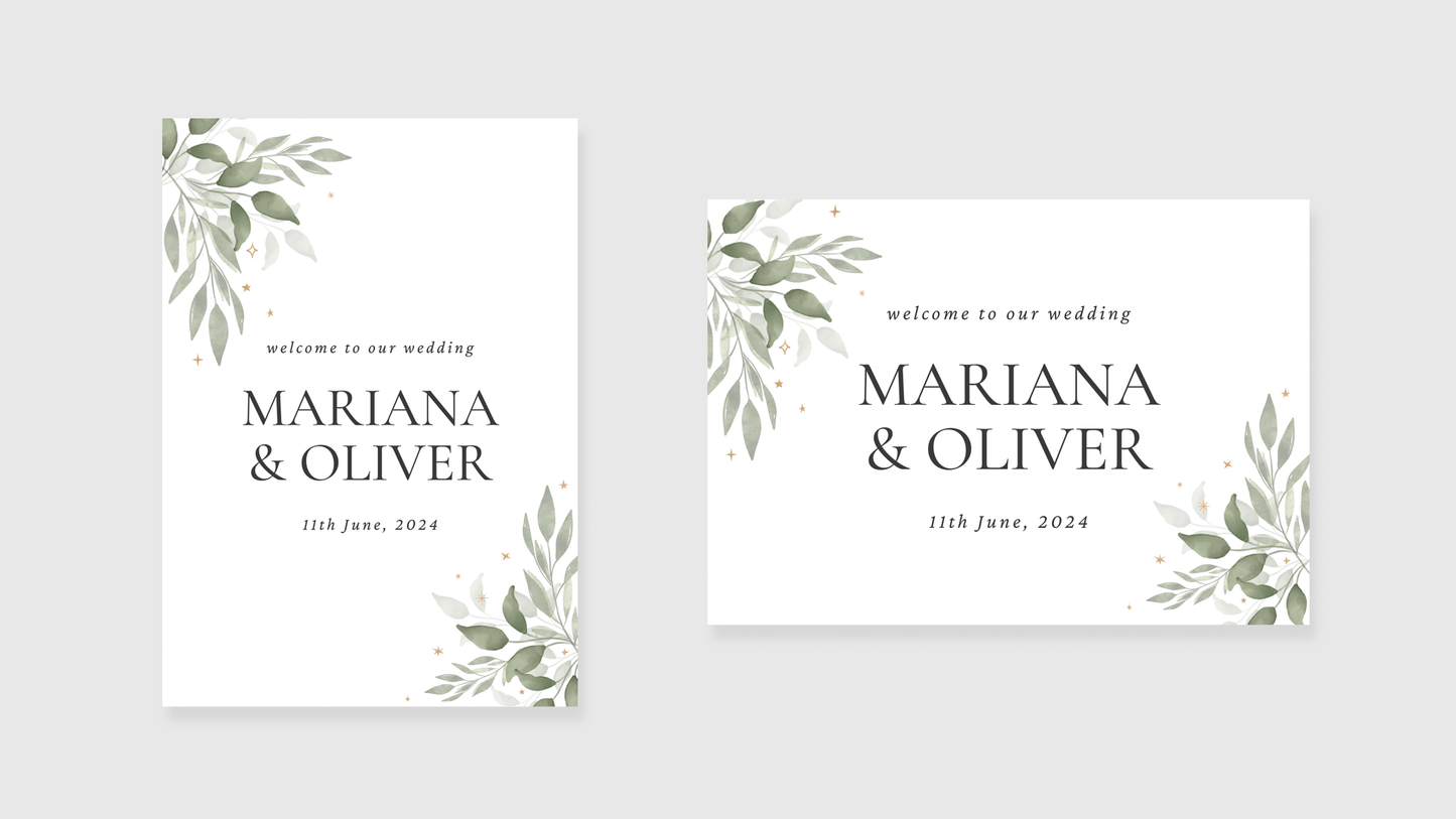 Wedding Welcome Sign: Greenery Foliage