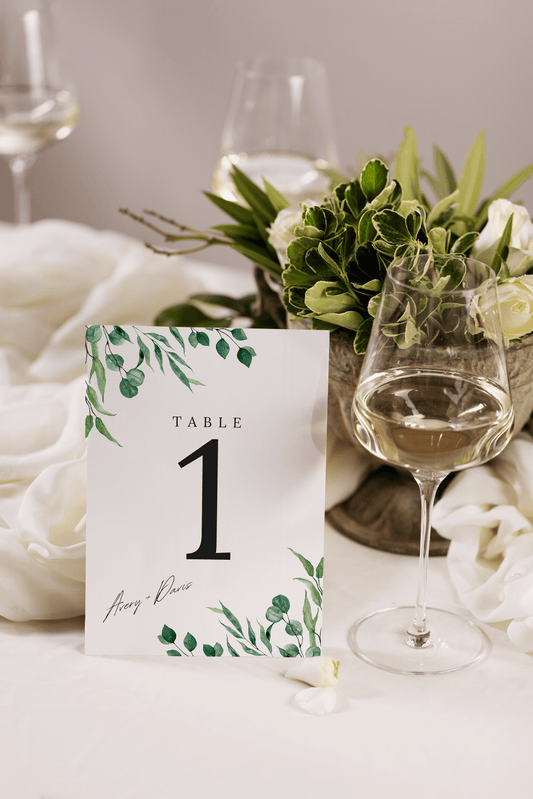 Wedding Table Numbers: Watercolour Leaves
