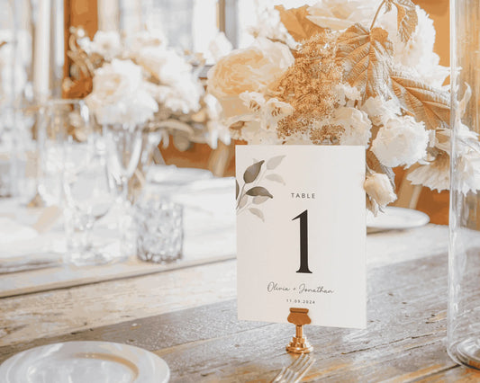 Wedding Table Numbers: Simple Leaves