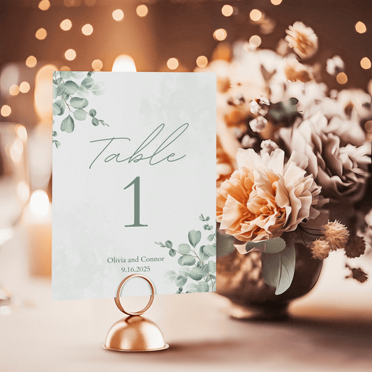 Wedding Table Numbers: Elegant Greenery